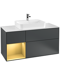 Villeroy und Boch Finion Villeroy und Boch F411HFHG 120cm, plaque de recouvrement blanc mat, étagère gauche or mat, Midnight Blue Matt Lacquer