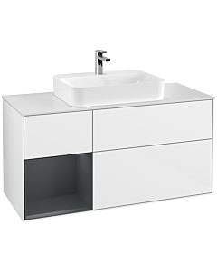 Villeroy und Boch Finion Villeroy und Boch F411HGGF 120cm, plaque de finition blanc mat, étagère gauche Midnight Blue Matt Lacquer , laqué blanc brillant