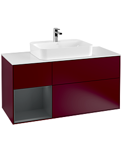 Villeroy und Boch Finion Villeroy und Boch F411HGHB 120cm, plaque de finition blanc mat, étagère gauche Midnight Blue Matt Lacquer , Peony Matt