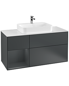 Villeroy und Boch Finion Villeroy und Boch F411HGHG 120cm, plaque de finition blanc mat, étagère gauche Midnight Blue Matt Lacquer , Midnight Blue Matt Lacquer