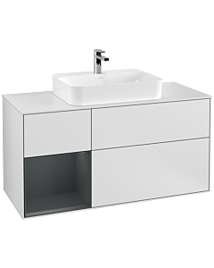 Villeroy und Boch Finion Waschtischunterschrank F411HGMT 120cm, Abdeckplatte white matt, Regal links Midnight Blue Matt Lacquer, White matt lacquer