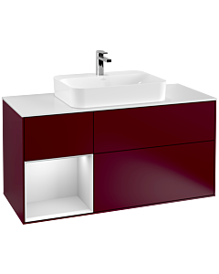 Villeroy und Boch Finion Waschtischunterschrank F411MTHB 120cm, Abdeckplatte white matt, Regal links White matt lacquer, Peony Matt