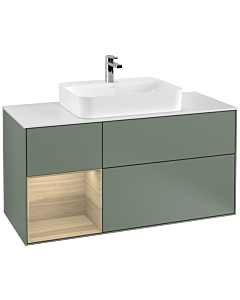 Villeroy und Boch Finion Villeroy und Boch F411PCGM 120cm, plaque de finition blanc mat, étagère à gauche Oak Veneer , Olive Matt Lacquer