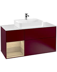 Villeroy und Boch Finion Waschtischunterschrank F411PCHB 120cm, Abdeckplatte white matt, Regal links Oak Veneer, Peony Matt
