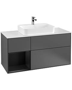 Villeroy und Boch Finion Villeroy und Boch F411PDGK 120cm, plaque de recouvrement blanc mat, étagère gauche laqué noir mat, anthracite mat