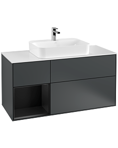 Villeroy und Boch Finion Waschtischunterschrank F411PDHG 120cm, Abdeckplatte white matt, Regal links Black matt lacquer, Midnight Blue Matt Lacquer