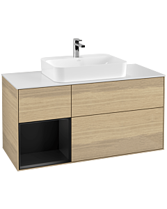 Villeroy und Boch Finion Villeroy und Boch Finion F411PDPC 120cm, cover plate white matt, shelf left black matt lacquer, Oak Veneer