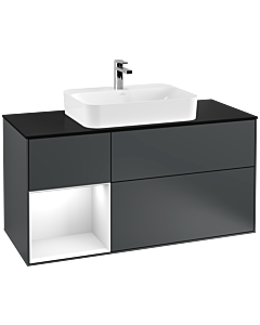 Villeroy und Boch Finion Villeroy und Boch F412GFHG 120cm, plaque de finition noir mat, étagère gauche laqué blanc brillant, Midnight Blue Matt Lacquer