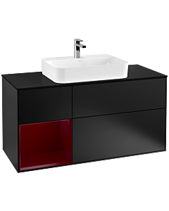 Villeroy und Boch Finion Waschtischunterschrank F412HBPD 120cm, Abdeckplatte black matt, Regal links Peony, Black matt lacquer