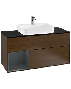 Villeroy und Boch Finion Villeroy und Boch F412HGGN 120cm, plaque de finition noir mat, étagère gauche Midnight Blue Matt Lacquer , placage noyer