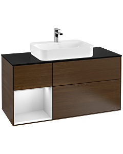 Villeroy und Boch Finion Villeroy und Boch F412MTGN 120cm, plaque de finition noir mat, étagère gauche laqué blanc mat, placage noyer