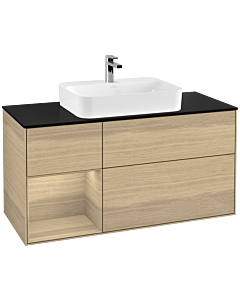 Villeroy und Boch Finion Waschtischunterschrank F412PCPC 120cm, Abdeckplatte black matt, Regal links Oak Veneer, Oak Veneer