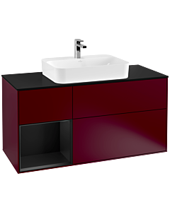 Villeroy und Boch Finion Villeroy und Boch F412PDHB 120cm, plaque de finition noir mat, étagère gauche laqué noir mat, Peony Matt