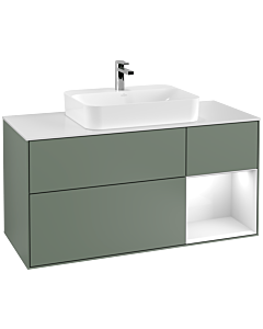Villeroy und Boch Finion Villeroy und Boch Finion F421GFGM 120cm, cover plate white matt, shelf on the right Glossy white lacquer, Olive Matt Lacquer
