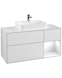 Villeroy und Boch Finion Waschtischunterschrank F421GFMT 120cm, Abdeckplatte white matt, Regal rechts Glossy white lacquer, White matt lacquer