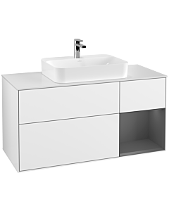 Villeroy und Boch Finion Waschtischunterschrank F421GKGF 120cm, Abdeckplatte white matt, Regal rechts Anthracite matt, Glossy white lacquer