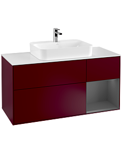 Villeroy und Boch Finion Waschtischunterschrank F421GKHB 120cm, Abdeckplatte white matt, Regal rechts Anthracite matt, Peony Matt