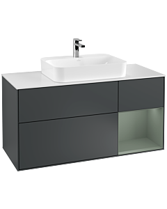 Villeroy und Boch Finion Waschtischunterschrank F421GMHG 120cm, Abdeckplatte white matt, Regal rechts Olive Matt Lacquer, Midnight Blue Matt Lacquer
