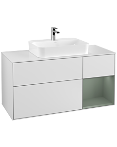 Villeroy und Boch Finion Villeroy und Boch F421GMMT 120cm, plaque de finition blanc mat, étagère à droite Olive Matt Lacquer , laqué blanc mat