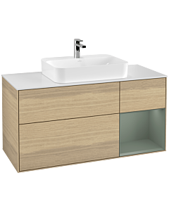 Villeroy und Boch Finion Villeroy und Boch Finion F421GMPC 120cm, cover plate white matt, shelf on the right Olive Matt Lacquer , Oak Veneer