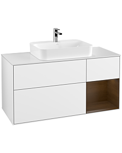 Villeroy und Boch Finion Villeroy und Boch Finion F421GNGF 120cm, cover plate white matt, shelf on the right walnut veneer, glossy white lacquer