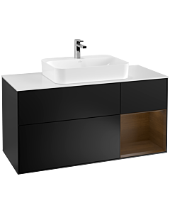 Villeroy und Boch Finion Villeroy und Boch F421GNPD 120cm, couvercle blanc mat, étagère droite placage noyer, laqué noir mat