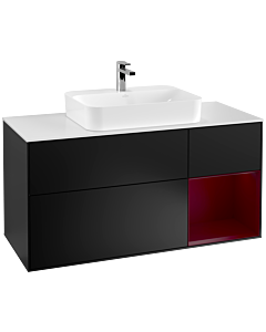 Villeroy und Boch Finion Villeroy und Boch F421HBPD 120cm, plaque de recouvrement blanc mat, étagère à droite Peony , laqué noir mat
