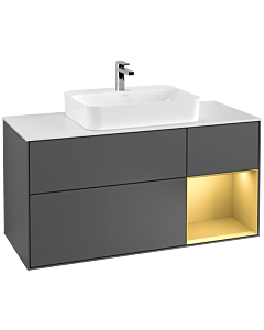 Villeroy und Boch Finion Waschtischunterschrank F421HFGK 120cm, Abdeckplatte white matt, Regal rechts Gold matt, Anthracite matt