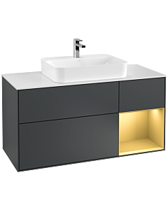 Villeroy und Boch Finion Villeroy und Boch F421HFHG 120cm, plaque de recouvrement blanc mat, étagère droite or mat, Midnight Blue Matt Lacquer