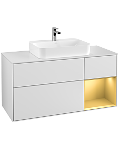 Villeroy und Boch Finion Villeroy und Boch F421HFMT 120cm, plaque de recouvrement blanc mat, étagère droite or mat, laqué blanc mat