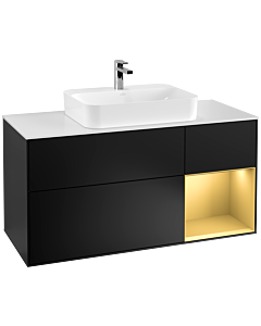 Villeroy und Boch Finion Waschtischunterschrank F421HFPD 120cm, Abdeckplatte white matt, Regal rechts Gold matt, Black matt lacquer