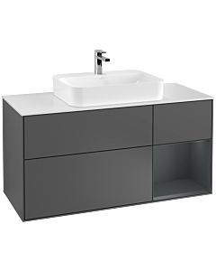 Villeroy und Boch Finion Waschtischunterschrank F421HGGK 120cm, Abdeckplatte white matt, Regal rechts Midnight Blue Matt Lacquer, Anthracite matt