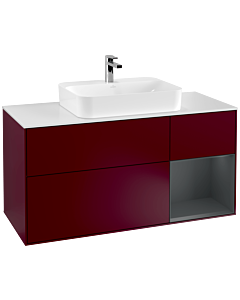 Villeroy und Boch Finion Waschtischunterschrank F421HGHB 120cm, Abdeckplatte white matt, Regal rechts Midnight Blue Matt Lacquer, Peony Matt