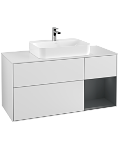 Villeroy und Boch Finion Villeroy und Boch F421HGMT 120cm, plaque de recouvrement blanc mat, étagère à droite Midnight Blue Matt Lacquer , laqué blanc mat