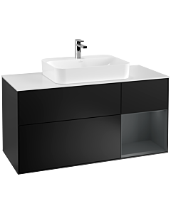 Villeroy und Boch Finion Waschtischunterschrank F421HGPD 120cm, Abdeckplatte white matt, Regal rechts Midnight Blue Matt Lacquer, Black matt lacquer