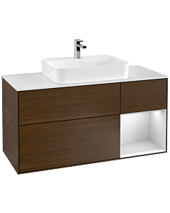 Villeroy und Boch Finion Villeroy und Boch Finion F421MTGN 120cm, cover plate white matt, shelf on the right white matt lacquer, walnut veneer