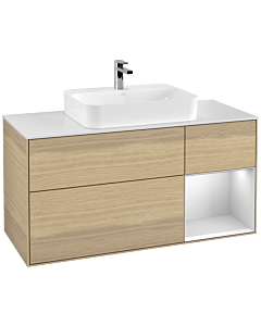 Villeroy und Boch Finion Waschtischunterschrank F421MTPC 120cm, Abdeckplatte white matt, Regal rechts White matt lacquer, Oak Veneer