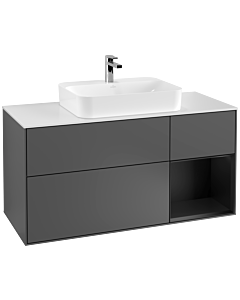 Villeroy und Boch Finion Waschtischunterschrank F421PDGK 120cm, Abdeckplatte white matt, Regal rechts Black matt lacquer, Anthracite matt