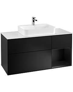 Villeroy und Boch Finion Waschtischunterschrank F421PDPD 120cm, Abdeckplatte white matt, Regal rechts Black matt lacquer, Black matt lacquer