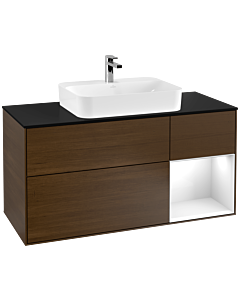 Villeroy und Boch Finion Villeroy und Boch Finion F422GFGN 120cm, cover plate black matt, shelf on the right Glossy white lacquer, walnut veneer