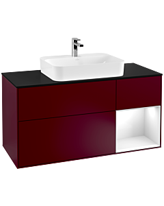 Villeroy und Boch Finion Villeroy und Boch F422GFHB 120cm, plaque de finition noir mat, étagère à droite laqué blanc brillant, Peony Matt