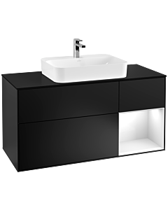 Villeroy und Boch Finion Villeroy und Boch Finion F422GFPD 120cm, cover plate black matt, shelf on the right Glossy white lacquer, black matt lacquer