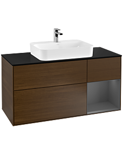 Villeroy und Boch Finion Villeroy und Boch Finion F422GKGN 120cm, cover plate black matt, shelf on the right anthracite matt, walnut veneer