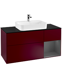 Villeroy und Boch Finion Waschtischunterschrank F422GKHB 120cm, Abdeckplatte black matt, Regal rechts Anthracite matt, Peony Matt