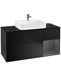 Villeroy und Boch Finion Waschtischunterschrank F422GKPD 120cm, Abdeckplatte black matt, Regal rechts Anthracite matt, Black matt lacquer