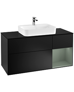 Villeroy und Boch Finion Waschtischunterschrank F422GMPD 120cm, Abdeckplatte black matt, Regal rechts Olive Matt Lacquer, Black matt lacquer