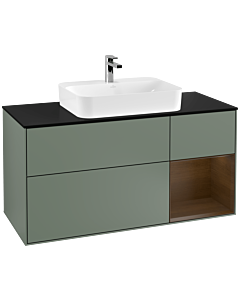 Villeroy und Boch Finion Villeroy und Boch F422GNGM 120cm, plaque de finition noir mat, étagère droite placage noyer, Olive Matt Lacquer