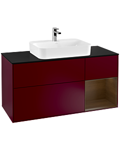 Villeroy und Boch Finion Waschtischunterschrank F422GNHB 120cm, Abdeckplatte black matt, Regal rechts Walnut veneer, Peony Matt