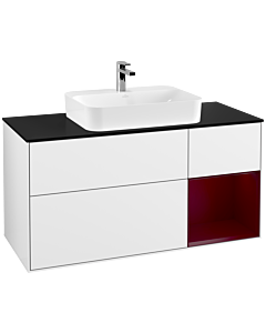 Villeroy und Boch Finion Villeroy und Boch F422HBGF 120cm, plaque de finition noir mat, étagère à droite Peony , laqué blanc brillant