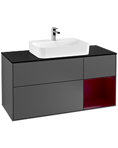 Villeroy und Boch Finion Villeroy und Boch F422HBGK 120cm, plaque de finition noir mat, étagère à droite Peony , anthracite mat
